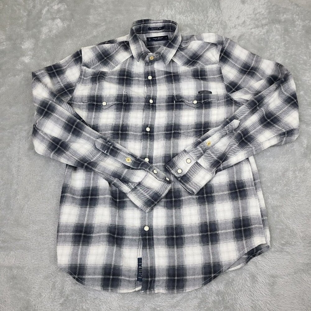 Lucky Brand Men's Classic Fit Small Long Sleeve‎ Red Check Pearl Snap Multicolor
